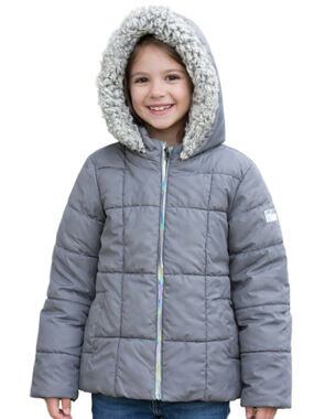 Calvin Klein Jeans Gray Puffer Jacket with Faux Fur Hood Size M 8/10